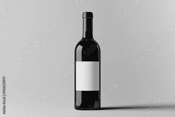 Fototapeta Red wine bottle mockup with a blank white label on a grey background. Created with Ai