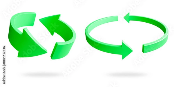 Fototapeta Recycle green arrow. eco icon. Recycling symbol, concept reuse, refresh, sustainable energy, saving green planet . Repeat round arrow. 3d render
