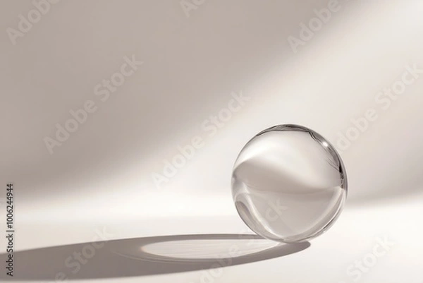 Fototapeta Minimalistic 3D Glass Ball on Smooth Surface - Modern Decor, Design Element