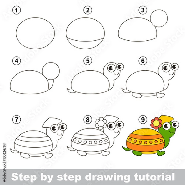 Obraz Drawing tutorial. How to draw a Turtle