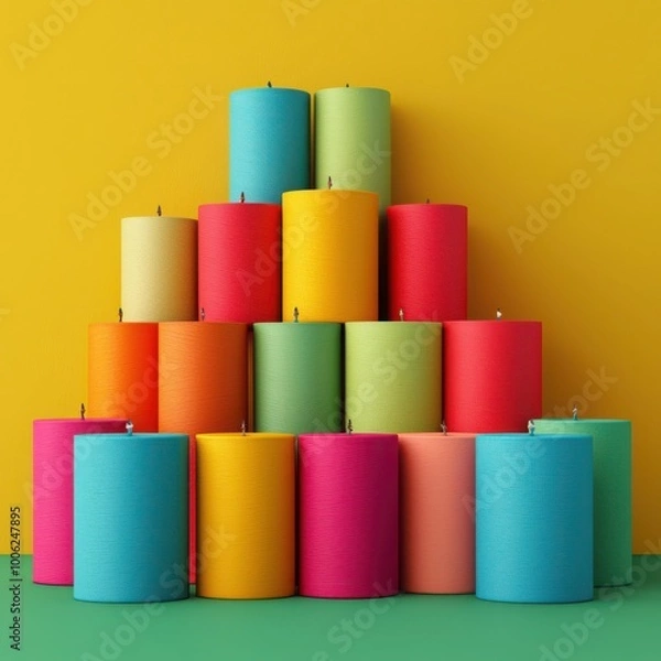 Obraz Colorful stacked candles on a vibrant background, perfect for decoration or relaxation.