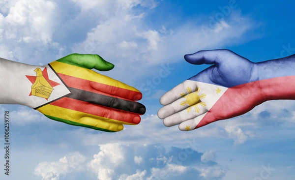 Obraz Philippines and Zimbabwe country handshaking with flags, consensus concept international co-operation illustration