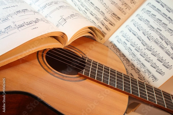 Fototapeta Gitara akustyczna z nutami