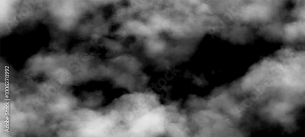 Obraz 墨のにじみ、雲、空、黒の水彩グラデーション、手書き風、和風の背景、バナー、コピースペース、テンプレート。