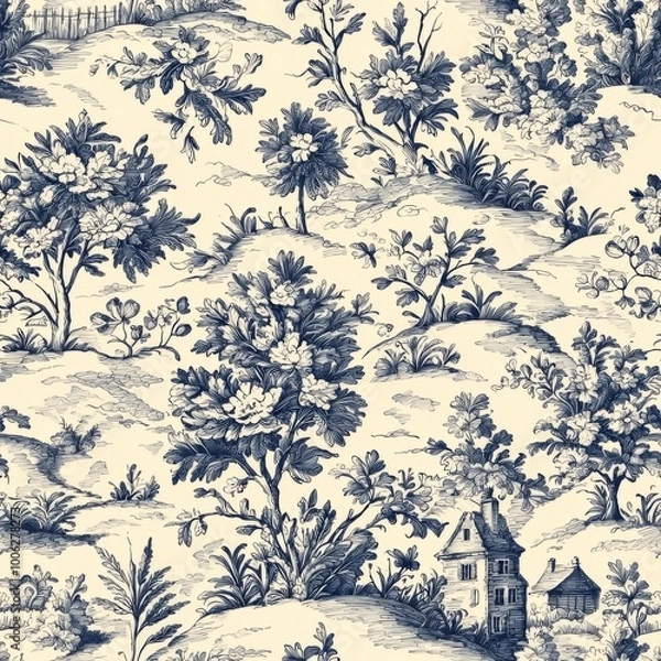 Fototapeta Intricate Seamless Toile de Jouy Pattern Design
