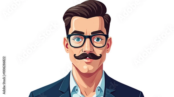 Obraz Stylish Male Profile Picture with Mustache and Glasses for Social Media Icon isolated