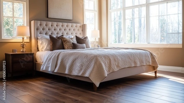 Fototapeta Beautifully Clean and Tidy Bedroom with Natural Light