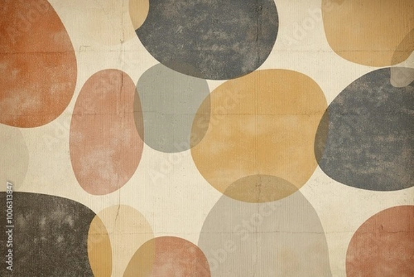 Fototapeta Pebble-like shapes in earth tones artfully scattered on a textured background create a calming, abstract design perfect for modern decor