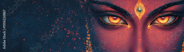 Fototapeta Divine eyes glowing with energy, symbolizing spirituality and strength during Dussehra. vibrant colors and intricate details evoke sense of reverence and celebration