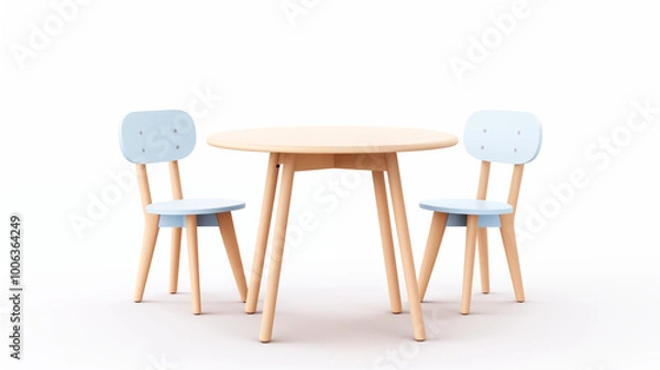Fototapeta 3D Render of Minimalistic Chair and Table Set on Plain White Background, Concept of Modern Furniture Design and Simplicity. Generative AI