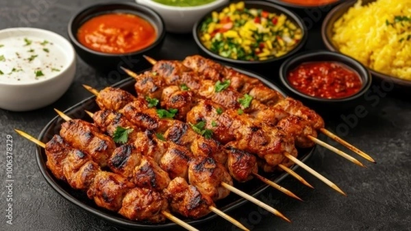 Obraz Grilled halal chicken skewers
