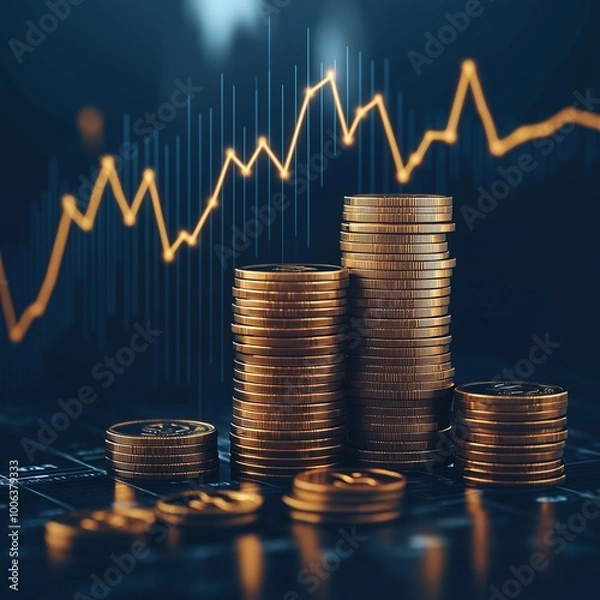 Fototapeta Stack of coins with graph chart growth up business marketing.