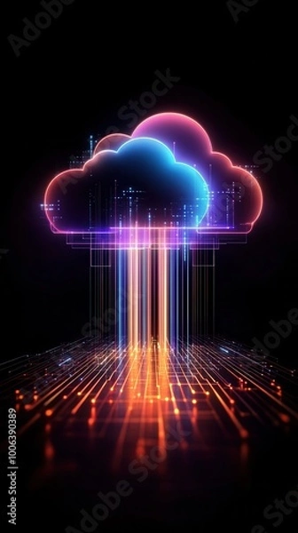 Obraz Digital cloud technology concept on black background