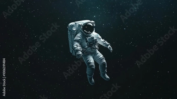Fototapeta Astronaut in outer space, vast black backdrop, twinkling stars, embodying sense of adventure.
