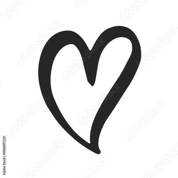 Fototapeta Hand drawn silhouette heart marker brush strokes design element on white background