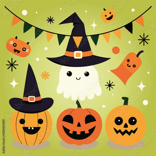 Obraz Halloween Jack-o-Lantern Pumpkins on rustic wooden background