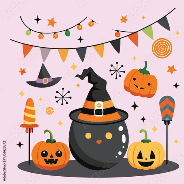 Obraz Halloween Jack-o-Lantern Pumpkins on rustic wooden background