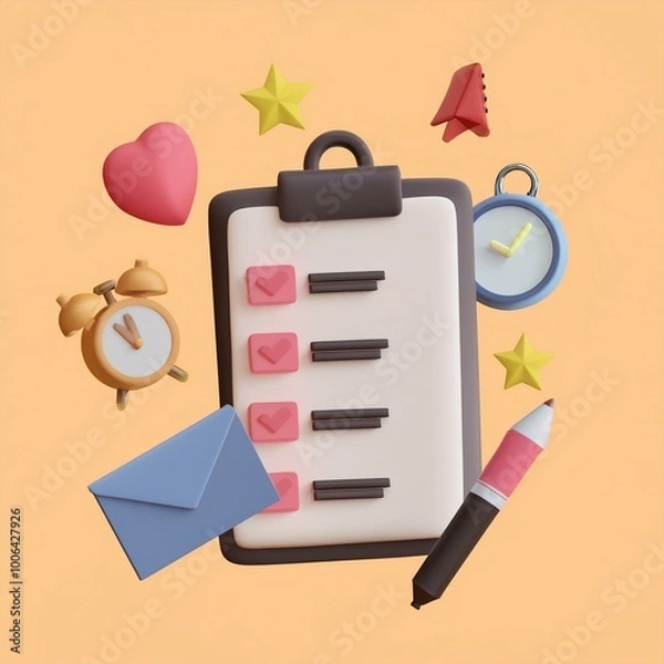 Obraz Colorful checklist with icons symbolizing tasks and reminders, against a bright background.