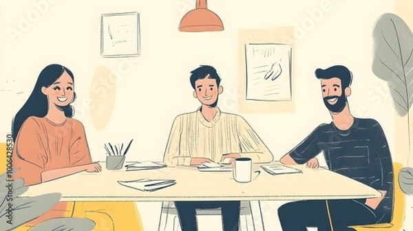 Fototapeta Colleagues Collaborating in Modern Office Workspace