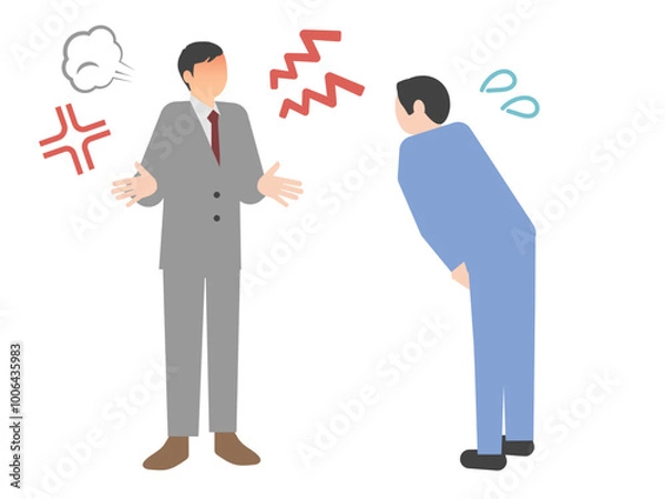 Fototapeta クレーム、クレーマー、モラルハラスメント、モラハラ、カスハラ、カスタマーハラスメントなどの怒る人のイラストセット	