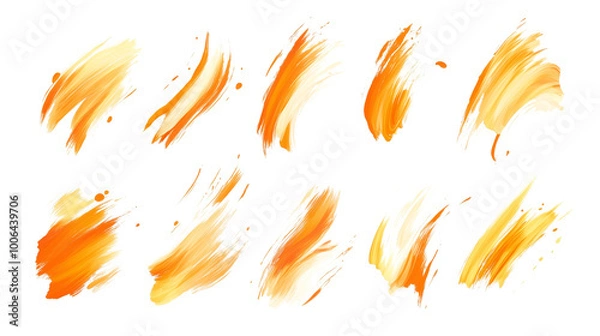 Fototapeta set of yellow orange scumbling brushstrokes isolated on transparent background