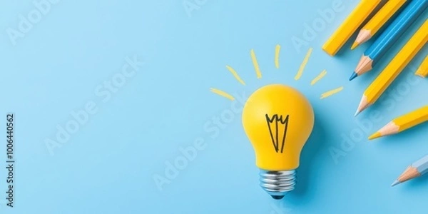 Obraz yellow light bulb on blue background