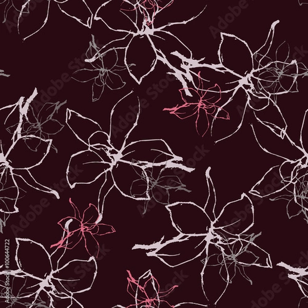 Fototapeta Seamless pattern with Pencil flowers sketch