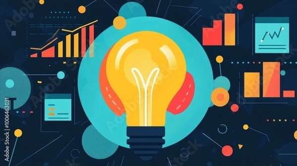 Fototapeta Creative Idea, Innovation Concept Illustration with Light Bulb and Graph