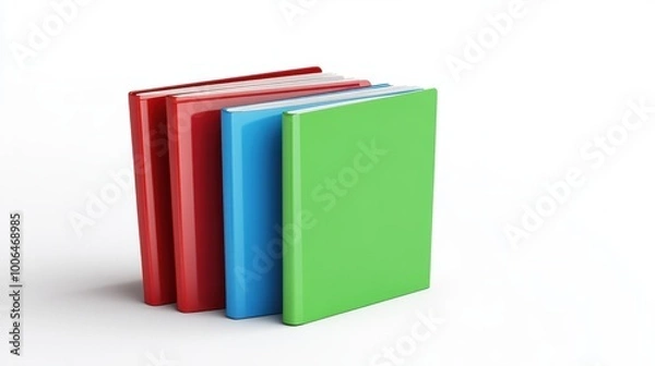 Fototapeta Three sleek, modern folders in blue, green, and red, isolated against a bright white backdrop, emphasizing simplicity and order