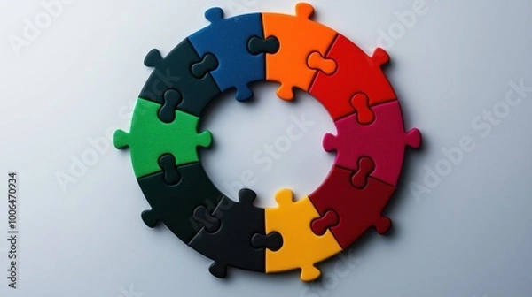 Obraz Diverse puzzle pieces coming together to form a perfect circle, each piece representing a different cultural background, symbolizing unity and harmony in diversity