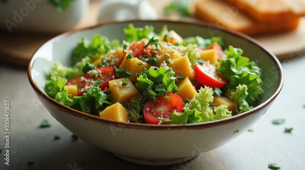 Fototapeta Fresh and Colorful Salad with Vegetables, Greens, and Whole Grains in Bowl – Healthy Eating Image