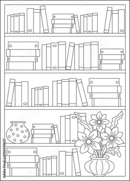Obraz flower bookshelf minimal style coloring book page