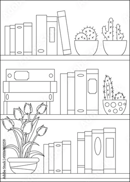 Obraz tulip bookshelf minimal style coloring book page