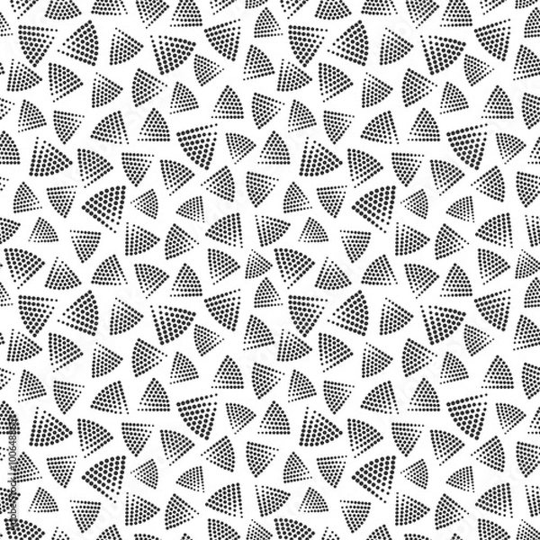 Fototapeta Triangular shapes from halftone dots grouped in  seamless pattern. Subtle surface art in black and white for use in fabric or graphic design or printing on various surfaces.