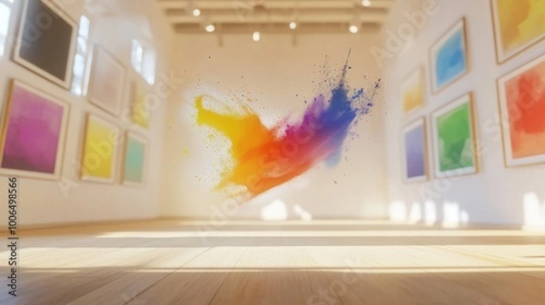 Fototapeta 3D render of a floating abstract painting