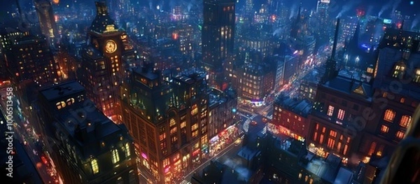 Obraz Nighttime Cityscape with Towering Buildings