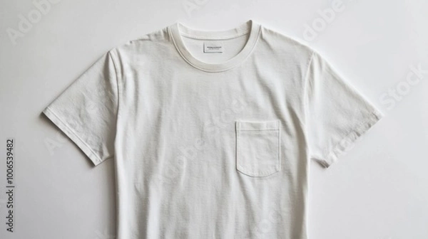 Obraz A sleek men t-shirt featuring a pocket detail, isolated on a bright white backdrop, showcasing contemporary design elements