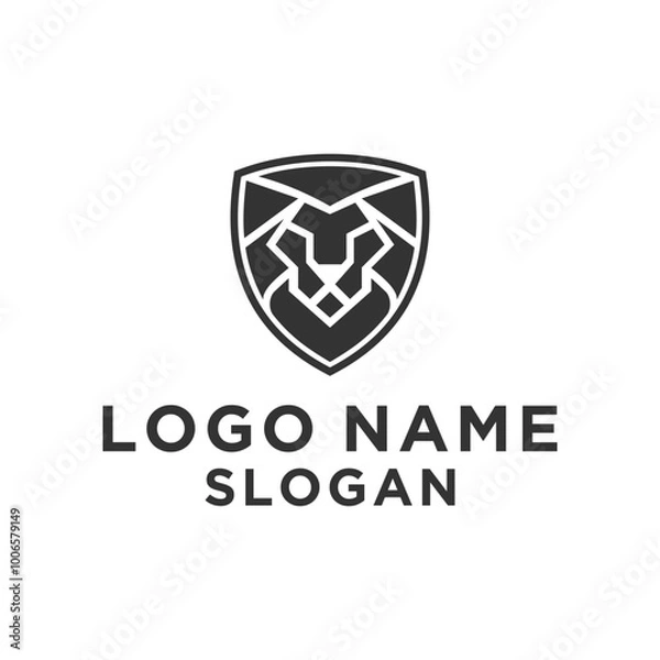 Obraz black lion head logo minimalist shield