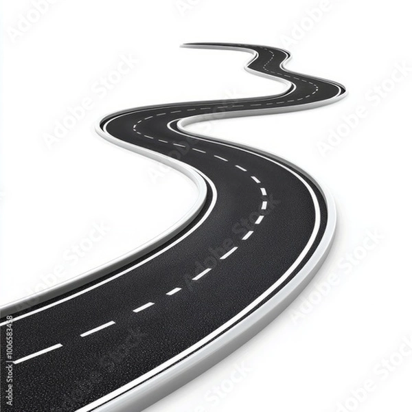 Fototapeta 3d winding road curve on white background