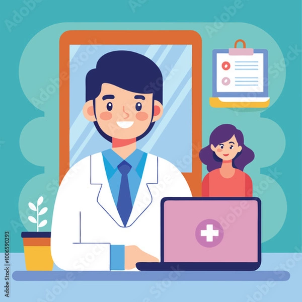 Obraz A Doctor Talking to a Patient on a Video Call, Showing Modern Telemedicine Practices.