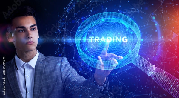 Fototapeta Trading word on digital screen, global communication concept.