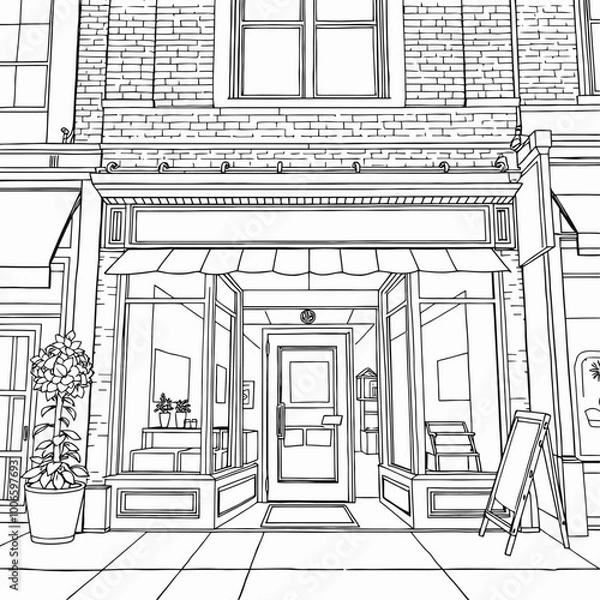 Obraz A brick building with a large window display and a shop sign on the front