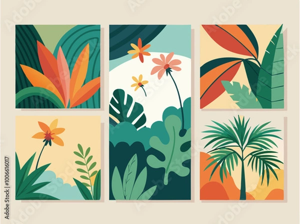Fototapeta Tropical Leaf set vector illustration