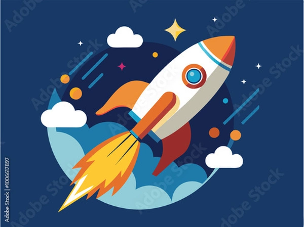 Obraz Print Business start up idea with Rocket launch up to the space