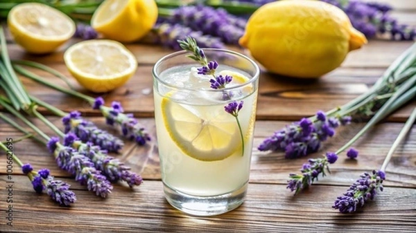 Fototapeta Refreshing lavender lemonade with fresh ingredients, summer drink concept.