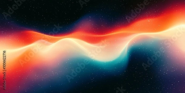 Fototapeta Hyber realistic photo of  Vibrant orange teal white psychedelic grainy gradient color flow wave on black background, music cover dance party poster design  , copy space for text,