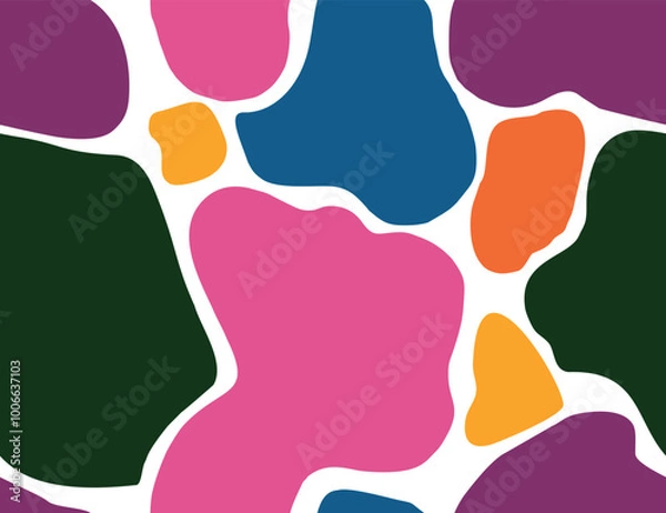 Fototapeta Abstract background seamless pattern with colorful Spots and Blotches. Trendy vector illustration in retro psychedelic style. Flat Cartoon Template for Decoration, Ads, Card, Poster. Trendy modern