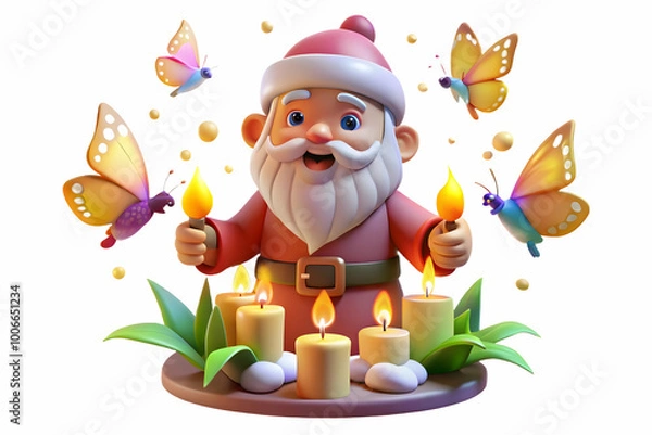 Fototapeta Whimsical Santa with a Krathong Surrounded by Glowing Butterflies - Enchanting Holiday Scene with Ample Copy Space for Festive Messages