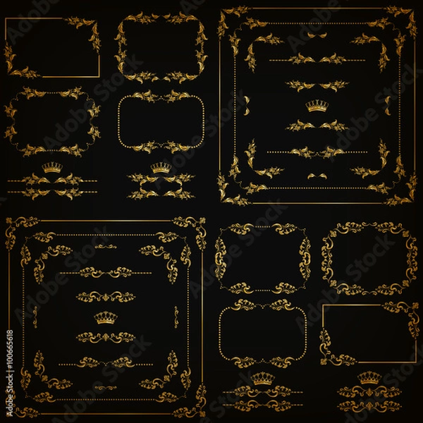 Fototapeta Vector set of gold decorative borders, frame