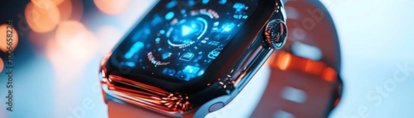 Fototapeta Smartwatch on White Background Featuring Holographic Decision Making & Compliance Icons - Macro Shot of Sleek Device Symbolizing Business Leadership & Responsibility